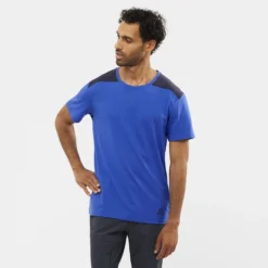 T-shirt Pour Homme Salomon Essential Colorblock Nautica Blue SS22 -Plein Air Équipement Magasin t shirt pour homme salomon essential colorblock nautica blue ss22 162414 650x650 g6